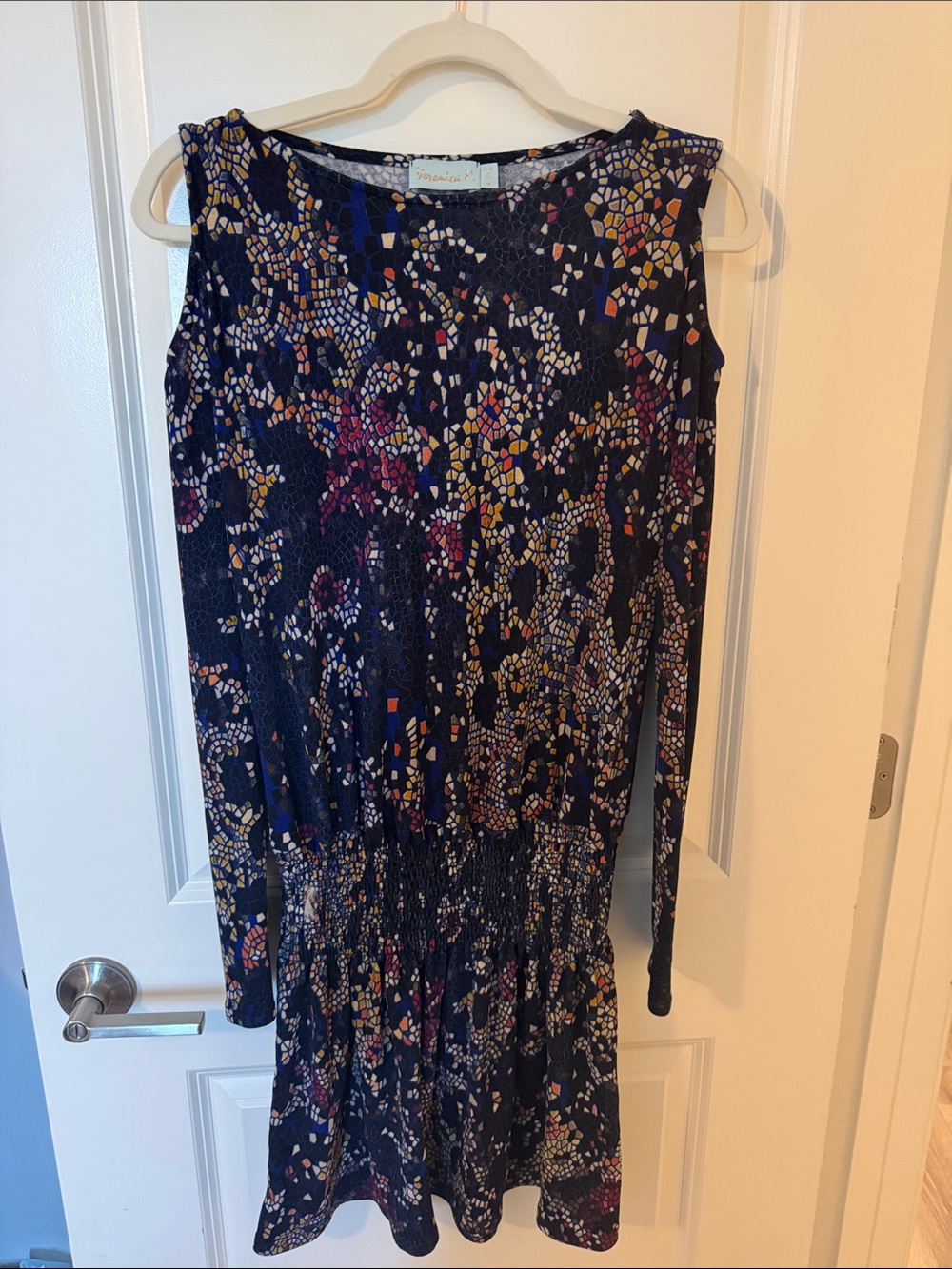 Veronica M Navy Mosaic Print Long-Sleeve Dress